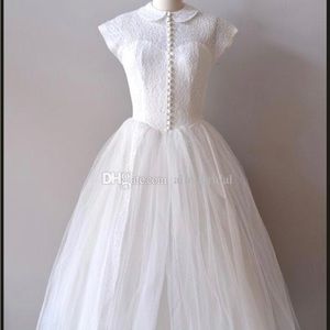Vintage Look Lace 1950s Wedding Dresses Sheer Peter Pan Collar